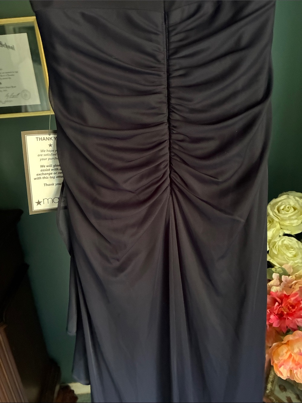Betsy & Adam Navy Lace-Shoulder Evening Gown - Picture 8 of 10